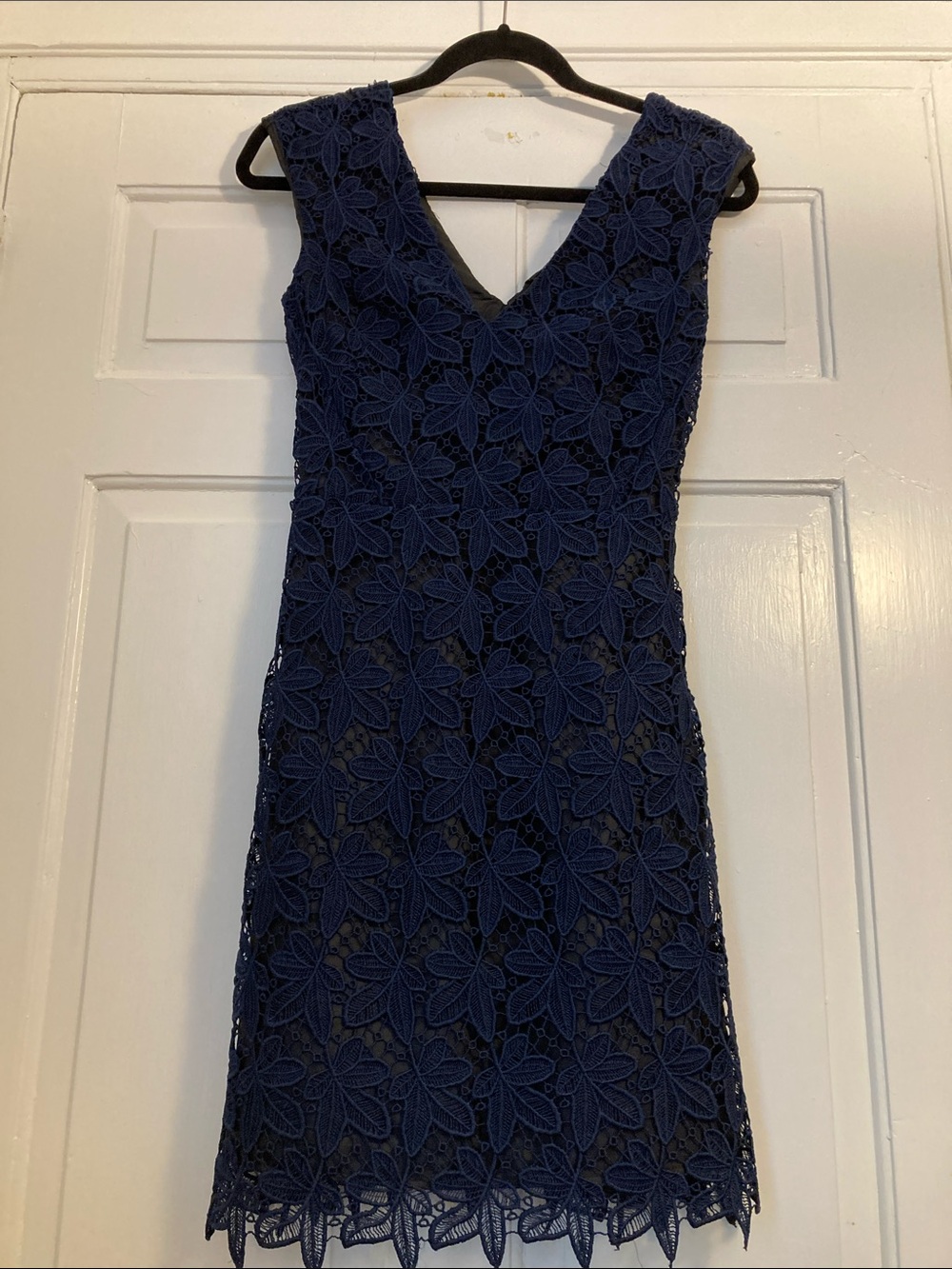 Kookaï Sleeveless Navy Lace V-Neck Mini Dress, Size FR 34 (US 0)